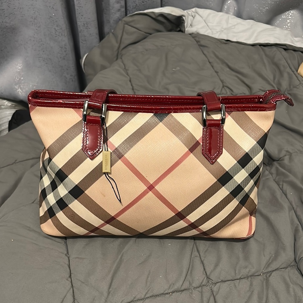 Burberry Red and Beige Check Shoulder Bag